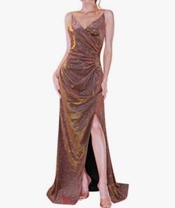 URBANIC Women&#39;s Ruched Sequin Gowns Sexy Spaghetti