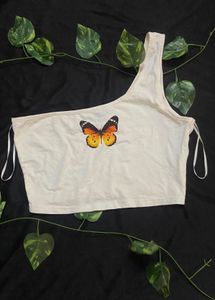 Butterfly One Shoulder Crop Top