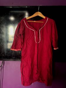 Red Tunic Dress with Crochet Trim