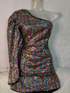 Rainbow Sequin One-Shoulder Bodycon Dress