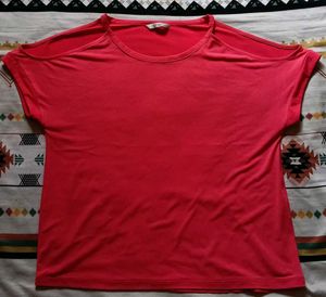 Coral Cold Shoulder Top