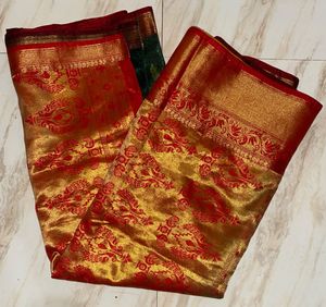 Emerald Green &amp; Gold Sari