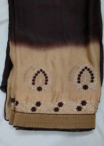 Elegant Brown & Beige Embroidered Sari