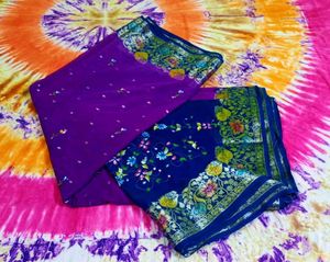 Purple Embroidered Saree