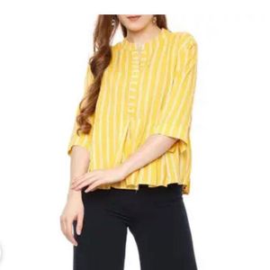 Yellow Stripe Cotton Top Full Sleeve Peplum People