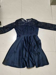 Navy Lace &amp; Satin Midi Dress