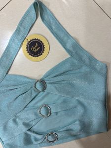 closet hues Sparkly Blue Halter Top