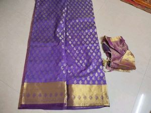 Purple &amp; Gold Saree with Blouse