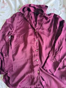 Burgundy Satin Button-Down
