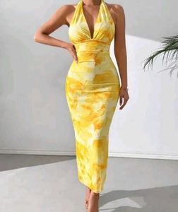 Yellow Halter Tie-Dye Dress