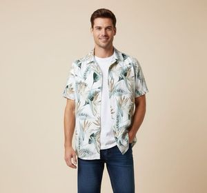 Floral Print Men's Casual Shirt/ Size XL