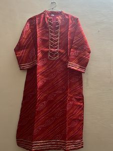 Red Kota Doria Chunri Print Kurta