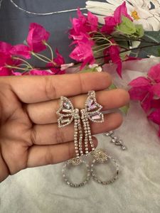 Rhinestone Bow Drop Earrings