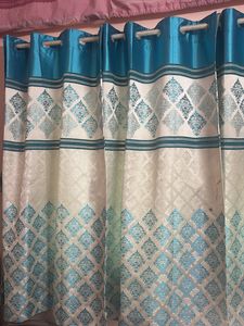 Cream &amp; Blue 3p Set Curtains