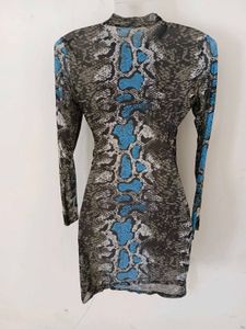 Snakeskin Print mesh Bodycon Dress