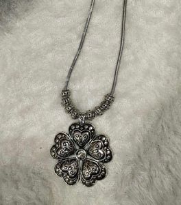 Silver tone oxidised Flower Necklace