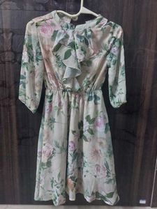 Grey And Green Floral Dress
