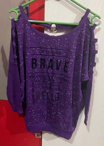 Purple Rhinestone Cutout Sleeve Top