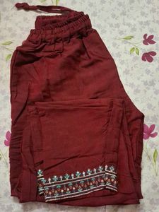 Maroon Embroidered Kurta