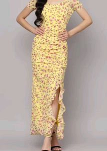 Floral Ruffle Slit Maxi Dress
