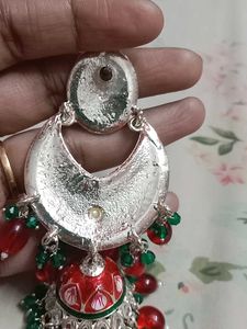 Branded Red And Green Ethnic Jhumkas