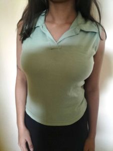 Green Sleeveless Ribbed Polo Shirt