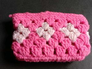 Crochet Pink Floral Pouch