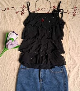 Ruffled Black Top