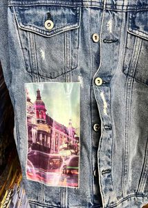 NUON PRINTED DISTRESSED BLUE  DENIM JACKET