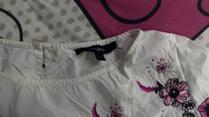 Madame White Blouse With Pink Embroidered Flowers