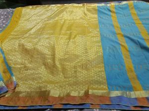Yellow Blue Banarasi Saree