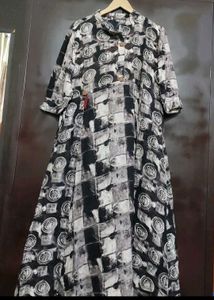 Coffe Brown Printed Anarkali Kurti For 40 Bust