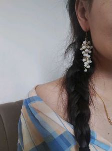 White Bead Dangle Earrings