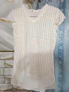White Graphic Print Ruffle Sleeve Top