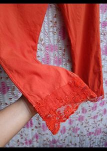 Women Orange Pant with Lace Detail
