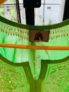 Green Lucknow Chikankari Embroidered Kurta