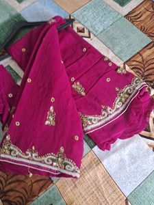 RANI pink full HANDWORK saree With Heavy blouse