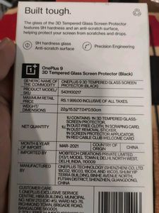 OnePlus 9 Tempered Glass Screen Protector - Black