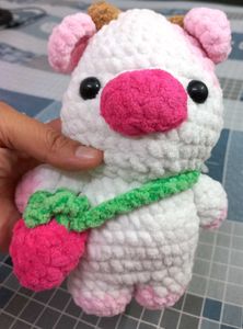 Cute Handmade Crochet Strawberry Cow Plushie