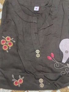 Embroidered Brown Tunic - Size M