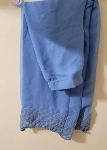 Sky Blue Front Slit Kurta With Pant And Dupatta
