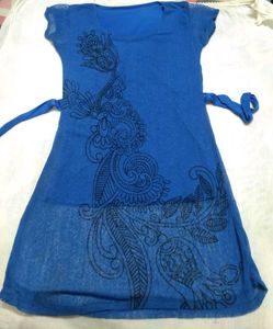 Printed Net  Long Top With Short Sleeves