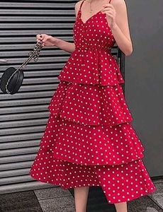 Red Polka Dot Tiered Dress
