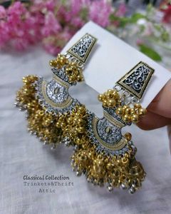 Dual tone Silver-Gold Ghungroo Jhumka Stud Earring
