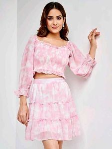 AND Women Pink Tie & Dye Top Skirt Co-ord Set