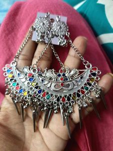 Boho Peacock  Silver Earrings