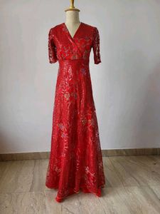 Red Sequin Floral Gown