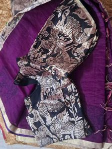 Purple Patterned Saree with stitched blouse