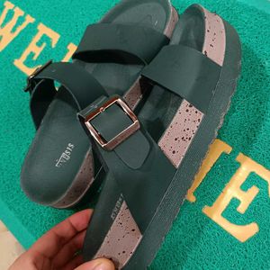Green Buckle Platform Slides