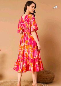 Pink &amp; Orange Floral Midi Dress